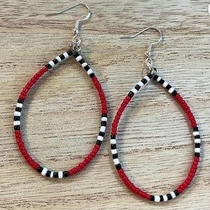 Red beaded hoop earrings